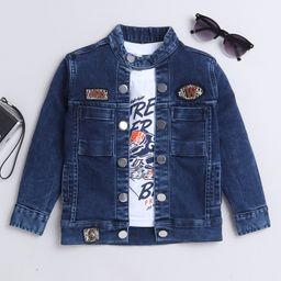 Ministitch Denim Full Sleeves Solid Jacket With Extreme Rider Printed T-Shirt - Dark Blue-image-44