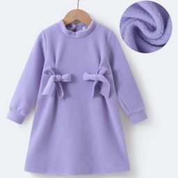 Kookie Kids Full Sleeves Solid Colour Party Frock with Bow Applique - Purple-image-55