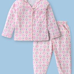 Cucumber Sinker Knit Full Sleeves Night Suit With Checks & Floral Print - Light Pink-image-32