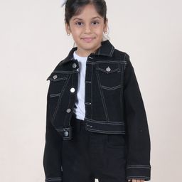 Kiddopanti Full Sleeve Light Washed Crop Denim Jacket -  Black-image-64