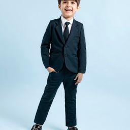 Babyhug Woven Full Sleeves Solid Color 3 Piece Party Suit with Tie - Dark Green-image-45