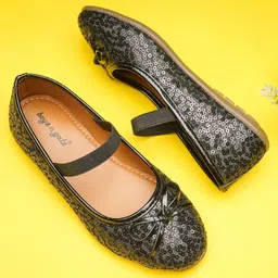 boyz n galzShimmer Bow Applique Detailed Ballerinas - Black-image-85