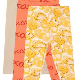 MINI KLUB Cotton Pack Of 3 Hearts Printed & Solid Leggings - Multi Colour-image-33