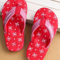 Cute Walk by Babyhug Flip Flops with Bow Print - Light Red-image-45