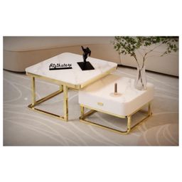 RIZIK STORE 20"x20" Square Drawer Coffee Table Gold with Iron Frame & Engineered Wood Top Multi-Purpose Nesting, Side, Center Table for Living Room, Drawing Room, Balcony (Gold, 20" x 20")-image-1
