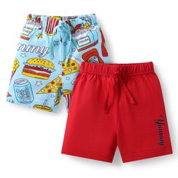 Babyhug Cotton Single Jersey Knit Mid Thigh Shorts with Food Print Pack of 2 - Red & Light Blue-image-21