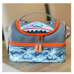 SCHOOLISH Shark Theme Double Decker Cooler Insulated Lunch Bag for Boys&Girls&Men&Women with Adjustable Strap Lunch Bag for School CAPACITY (9L) - PACK OF 1- GREY-image-22