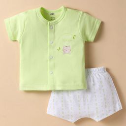 Zero Sinker Knit Half Sleeves Shorts Night Suit With Cat Print - Mint Green & White-picture-13