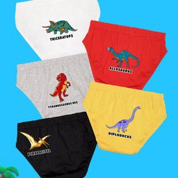 NUSYL Cotton Pack Of 5 Dinosaurs Printed Briefs- White Grey Black Red & Yellow-image-70