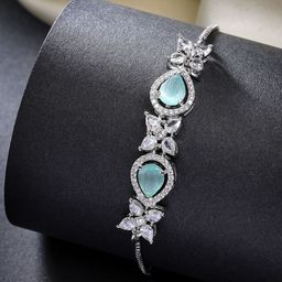ZENEME Women Brass American Diamond Rhodium-Plated Wraparound Bracelet-51