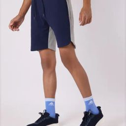 Hoversoul Navy & Grey Melane Cotton Regular Fit Color Block Knitted Shorts-picture-5