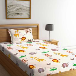 KLOTTHE Multicoloured Graphic 210 TC Polycotton 1 Single Bedsheet with 1 Pillow Covers-image-78