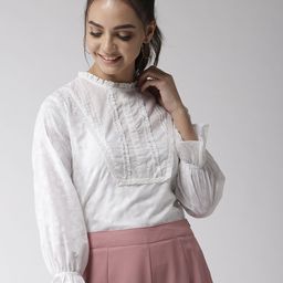 Style Quotient Off-White Floral Self-Desig Semi-Sheer Pure Cotton Top-picture-24