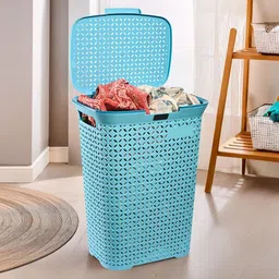 Myntra Elegant Homes Blue Textured Laundry Bag With Lid-picture-4