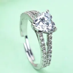 Clara 92.5 Sterling Silver Swiss Zircon Rhodium-Plated Proposal Adjustable Ring for Women-picture-14
