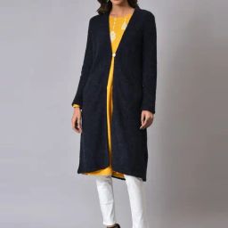 W Navy Self Pattern Cardigan-picture-1