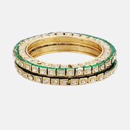 Anouk Set Of 4 Gold Plated &-Green- White kundan stone- studded round-square shaped bangles image 4