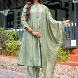 KALINI Women Floral Embroidered Regular Thread Work Kurta with Trousers & Dupatta-image-70