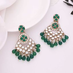 Anouk Gold-Plated Kundan Studded And Pearls Beaded Contemporary Drop Earrings-9