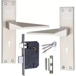 Atom Iron Silver Door Handle Lock Set, MH-IR-802-KY-SS-16
