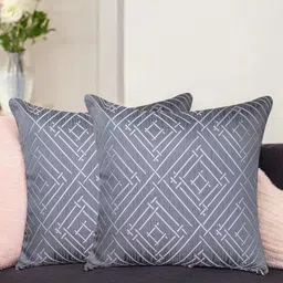 Vendola Grey & White Set of 2 Square Cushion Covers-26
