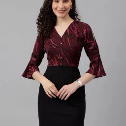 Latin Quarters Maroon & Black Printed A Line Dress-picture-11