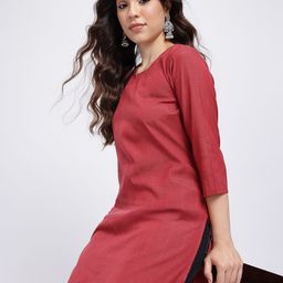 Anouk Rustic Notched Round Neck Self-Striped Kurta-image-16