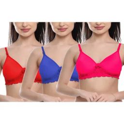 FIMS: Fashion is my Style Blue & Hot Pink Lace Work Everyday Bras - Pack Of 3-picture-46