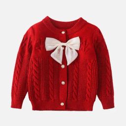 Little Surprise Box Red Textured Pattern Full Sleeves Cardigan-image-3