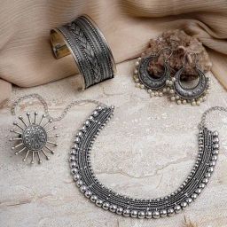 Teejh Solani Silver Oxidised Jewellery Set-image-12