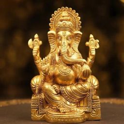 Ekaa Handicrafts Gold Brass Lord Ganesha Statue on Sinhasan-11