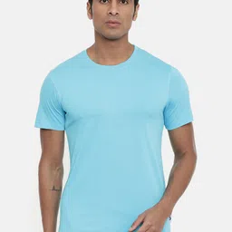 zebu Men Turquoise Blue Solid Round Neck Lounge T-shirt-image-90