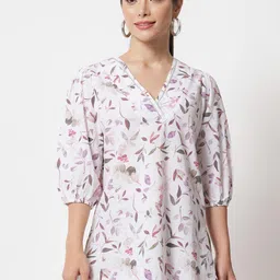 Orchid Blues White & Pink Floral Printed Cotton Top-picture-39