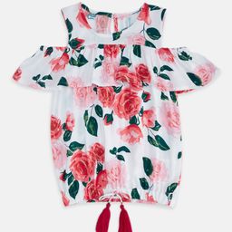 Pantaloons Junior Off White & Pink Floral Print Blouson Top-picture-29
