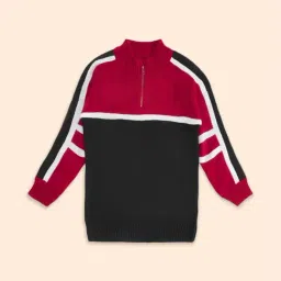 Pantaloons Junior Red & Black Color Block Full Sleeves Sweater-image-27