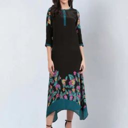 First Resort By Ramola Bachchan Black & Yellow Floral Printed Slimline Kaftan Dress-image-92