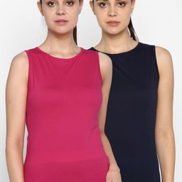 appulse Women Pack Of 2 Pink & Navy Blue Solid Round Neck T-shirt-image-59