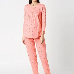 AV2 Women Peach-Coloured & Brown Floral Printed Maternity/Nursing Night suit-image-38
