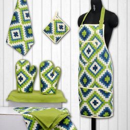 SWAYAM Unisex Green & Teal Blue Cotton Kitchen Linen Set-16