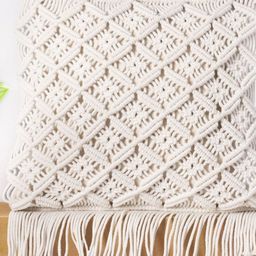 Decazone Cream-Coloured Geometric Textured Macrame Square Cushion Covers-9