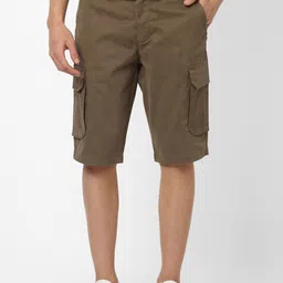 Celio Men Khaki Solid Regular Fit Cargo Shorts-image-37