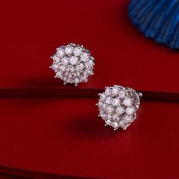 Kushal's Fashion Jewellery Rhodium-Plated Classic Zircon Studded Studs-43