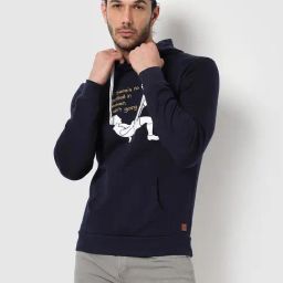 Campus Sutra Blue Cotton Regular Fit Printed Hooded Sweatshirt-image-20