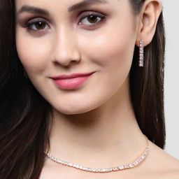 Karatcart Rose Golden Necklace & Earring Set for Women-19