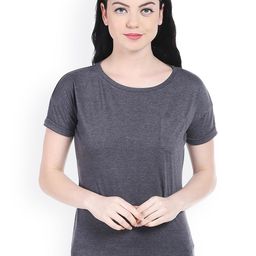 Style Quotient Women Charcoal Grey Solid Round Neck T-shirt-image-14