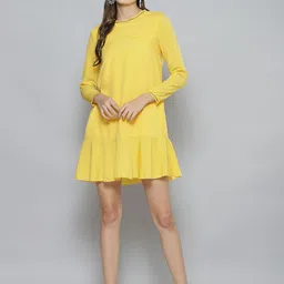 SASSAFRAS Yellow & White Crepe A-Line Dress-picture-41