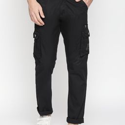 beevee Men Black Regular Fit Solid Cargos-image-59
