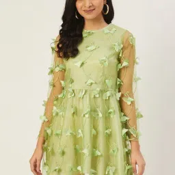 DODO & MOA Green Self Pattern A-Line Dress-image-82