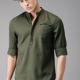 HERE&NOW Men Olive Green Regular Fit Self Design Casual Shirt-image-12