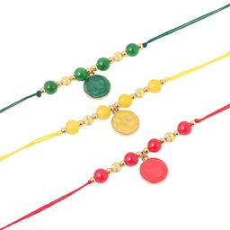 Sangria Set of 3 Artificial Beads Thread Rakhi With Roli Chawal Chandan & Mishri image 5